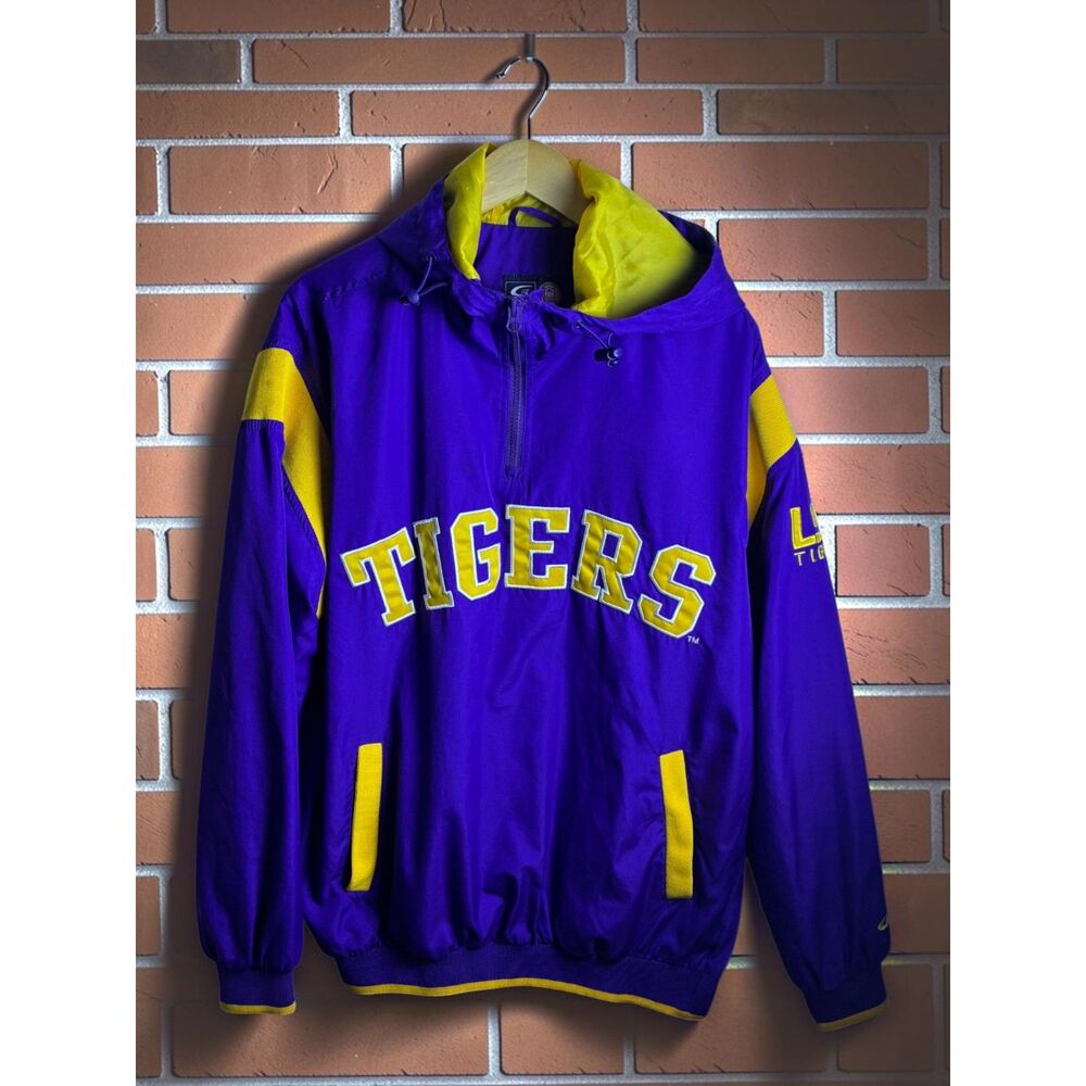 Vintage LSU Tigers Hooded Pullover Jacket Men's Medium Purple Yellow Carl Banks